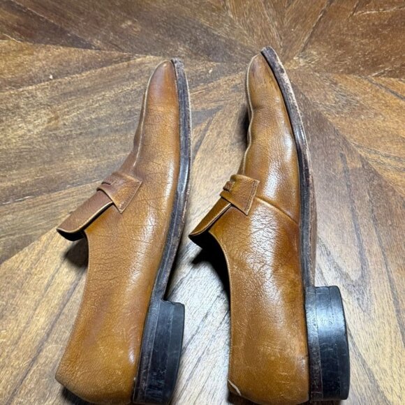 Vintage Florsheim Cognac Loafers Bike Toe Men’s 10.5 D Braided Brown Leather